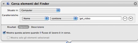 l’azione cerca elementi del finder