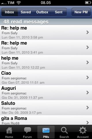 TouchBB iphone inbox messages
