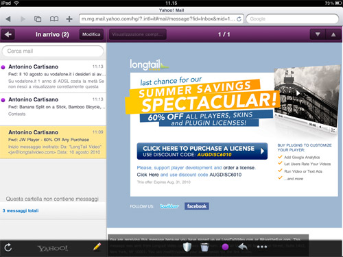 La nuova interfaccia di Yahoo! mail per ipad in Html5
