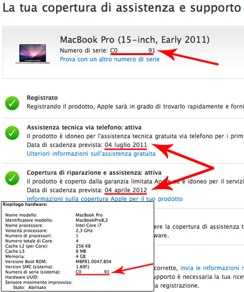 Copertura di assistenza e supporto MacBook Pro Early 2011