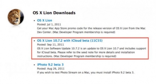 Mac OS X Lion iCloud Beta