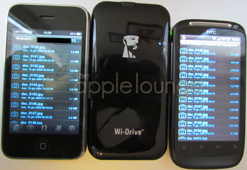 Kingston Wi-Drive con iPhone e HTC Desire S mentre è mostrato l'elenco dei file - The Apple Lounge
