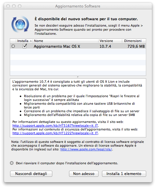 Mac OS X 10.7.4 disponibile - TheAppleLounge.com