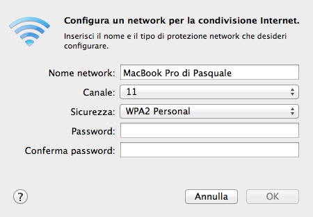 condivisione wireless hotspost mac