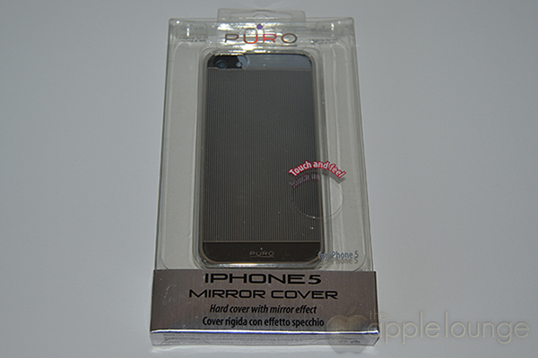 Cover iPhone 5 Mirror by Puro, immagine frontale della confezione - TheAppleLounge.com