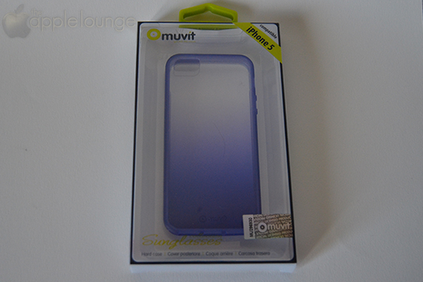 Cover muvit Sunglasses Collection viola per iPhone 5, immagine frontale della scatola - TheAppleLounge.com