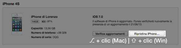 Ripristino iOS 7 iTunes 11