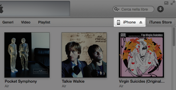 iTunes pulsante iPhone