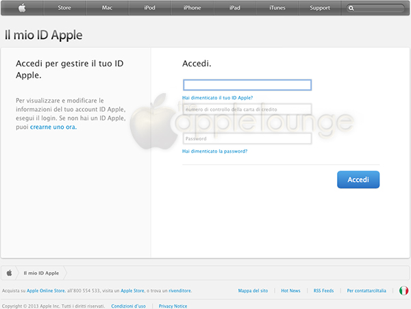 Finta pagina Apple Phishing - TheAppleLounge.com