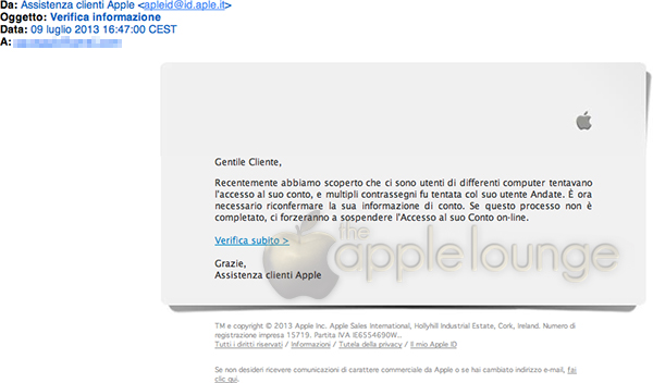 Phishing Apple Style (e-mail) - TheAppleLounge.com
