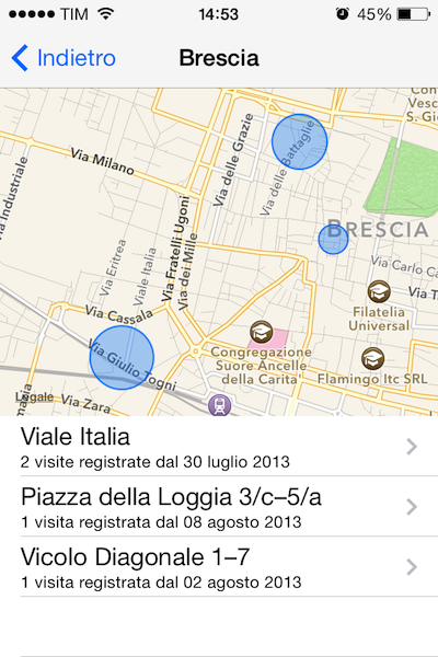 Posizioni Recenti iOS 7 Beta 4 1