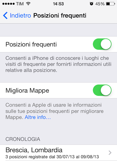 Posizioni Recenti iOS 7 Beta 4 2