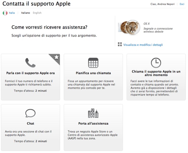 apple care nuova assstenza