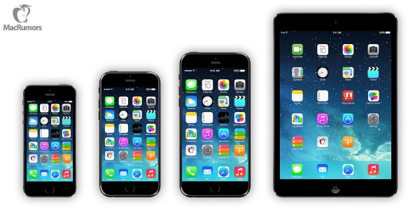 iPhone 5s, iPhone 6 (4,7''), iPhone 6 (5,7'') e iPad mini.