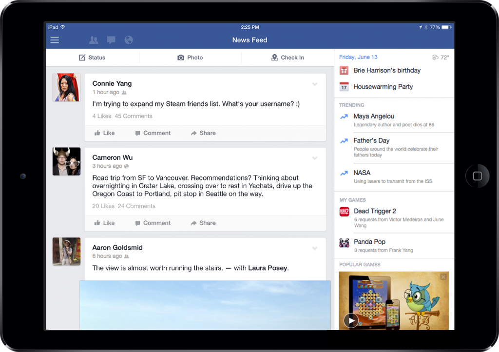 facebook ipad sidebar