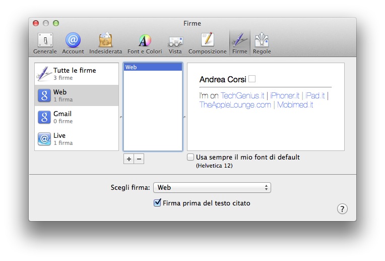 Guida firma HTML Mail iOS OS X senza allegati font TAL_4