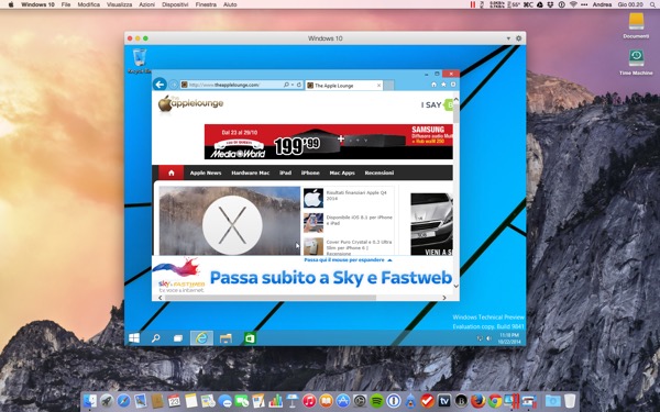 Parallels Desktop 10 Mac recensione TAL OS X Yosemite Windows 10_3