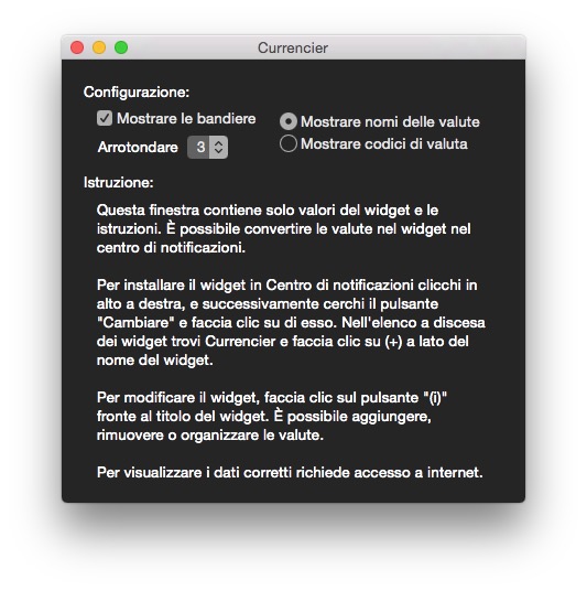 Currencier widget Centro Notifiche OS X Yosemite recensione TAL 1